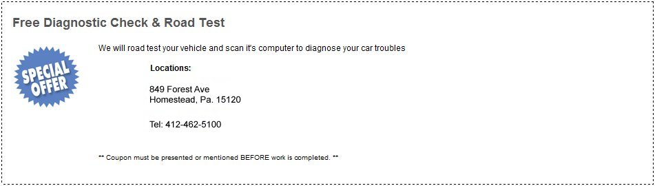 free diagnostic check and road test